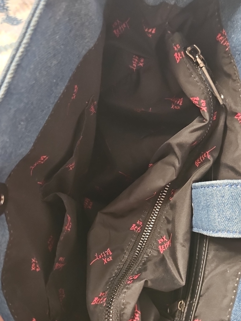 Betsey Johnson. Denim Grommet Skull Tote Bag - Blue - Picture 4 of 6